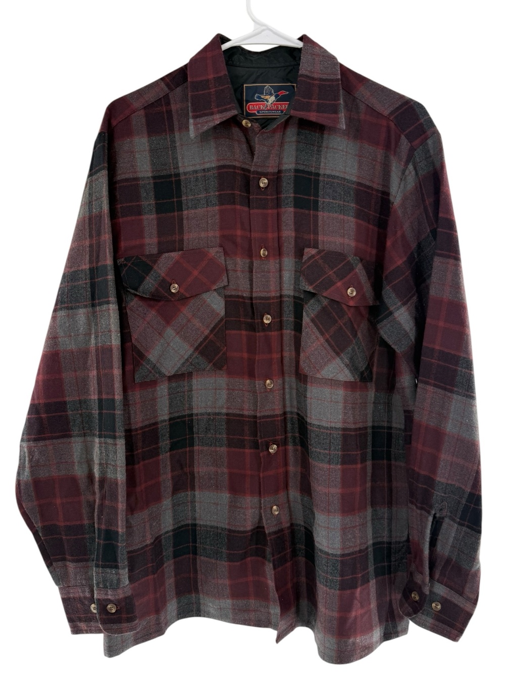 Vintage Back Packer Shirt Mens Medium Red Plaid Flannel Workwear Outdoor